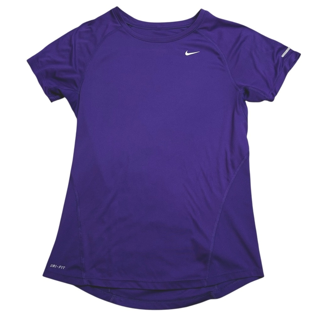 Nike Purple Dri Fit Running Shirt with Silver Reflective Check & Strips S